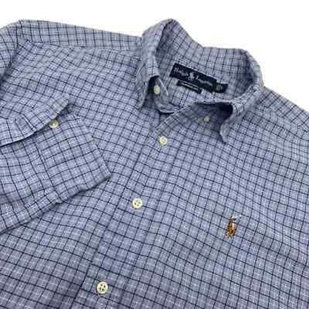 Ralph Lauren Classic Fit Mens LS Button Down Shirt‎ Blue/Black White Plaid L
